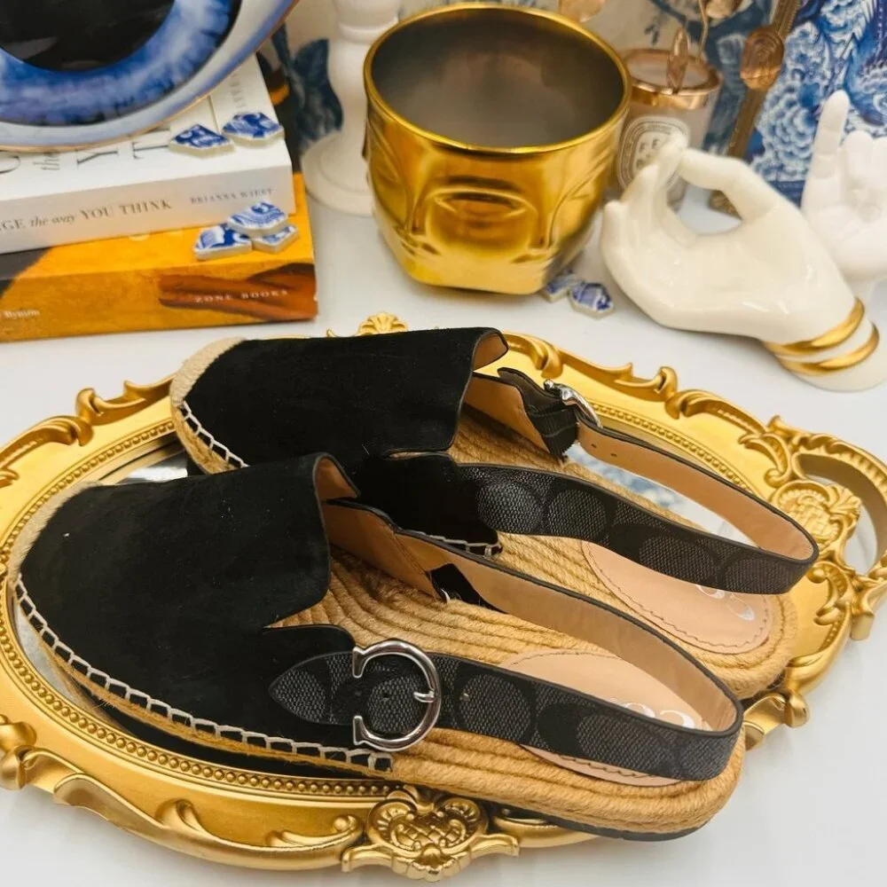 🆕 COACH 🧿 NWOT Black Suede Candice Espadrille - Size US 6